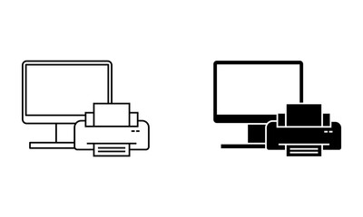 computer monitor with printer, office device icon vector