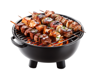Delicious Barbecue grill with meat on skewers isolated on a transparent background