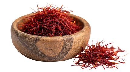 Fototapeta premium Aromatic Saffron Strands in Wooden Dish – Luxurious Culinary Ingredient
