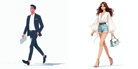 Fototapeta premium vector image of a man and a woman walking