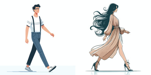 vector image of a man and a woman walking