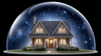 Happy home protection life insurance loans for peaceful house living in a crystal bubble environment