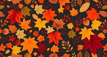 Fototapeta premium Dark Autumn Leaves Pattern: Seamless Fall Foliage Background for Seasonal Websites & Textile Designs