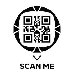 Scan QR code icon. Digital scanning qr code. QR code scan for smartphone. Scan Here text on top of the qr code