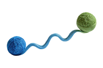 Two yarn balls connected by a wavy thread