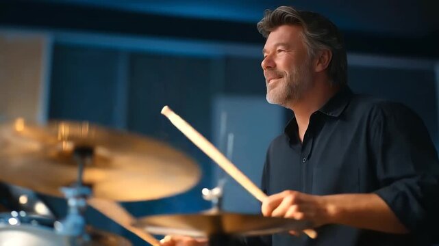 Drumming Technique Practice in a Cool Blue-Toned Room