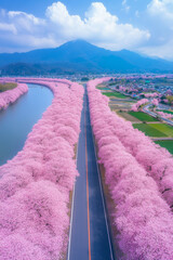 Pink romantic spring aerial photography