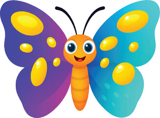 Cute Colorful Butterfly Cartoon Vector Illustration on White Background