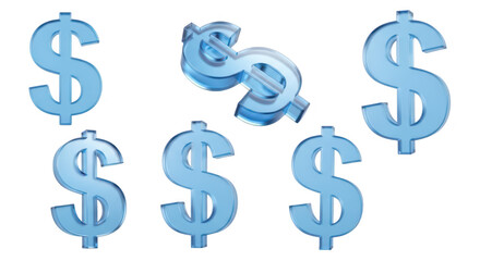 Obraz premium Blue 3D dollar symbols floating isolated on a white background ideal for finance investment and wealth-related design