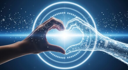 Human and Digital Hand Forming a Heart Together