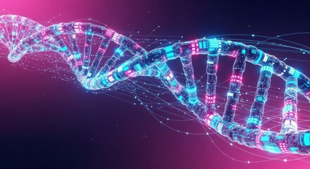 Glowing Digital DNA Strand in Futuristic Colors