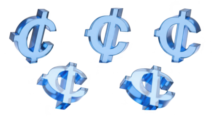 Transparent blue cent symbols arranged on white background symbolizing finance and economics illustrating concept of value