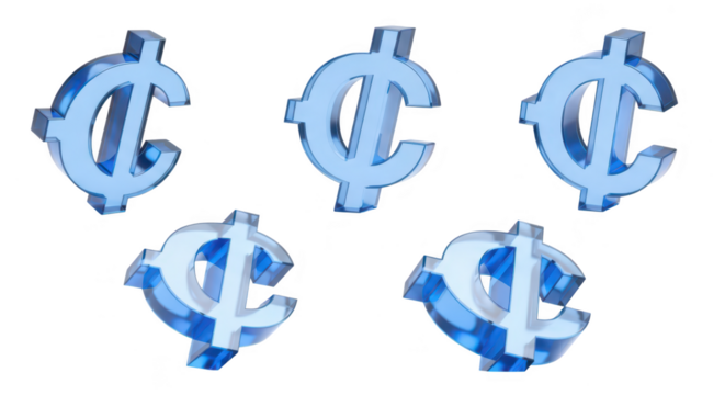 Transparent blue cent symbols arranged on white background symbolizing finance and economics illustrating concept of value
