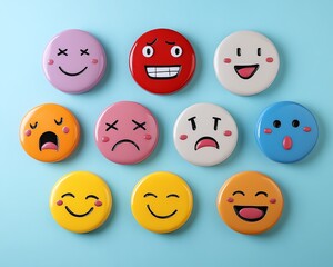 Expressive round icons capture a spectrum of emotions on a powder blue canvas