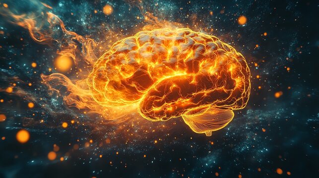 Concept art of a human brain exploding with knowledge and creativity generative ai