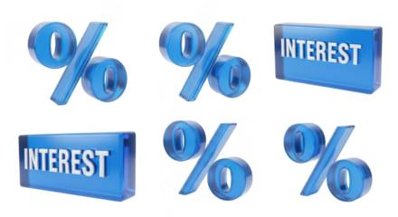 Blue 3D percent signs and interest cubes on a white background representing finance and concepts used for design and illustrations