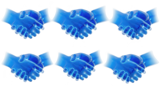 Transparent blue handshakes in a repeating pattern symbolizing teamwork and collaboration against a white background ideal for business concepts - Powered by Adobe