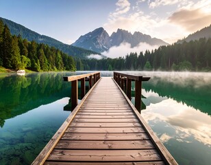 Obraz premium serene scene of dock in lake, tranquil 