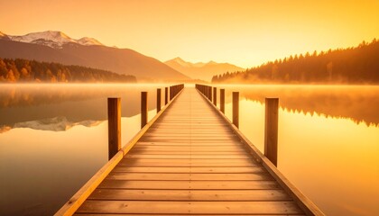 Obraz premium serene scene of dock in lake, tranquil 