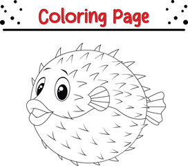 Pufferfish coloring page. Sea animal black and white for kids.