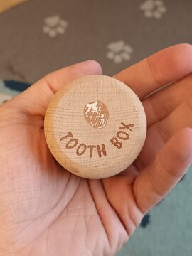 Hand Holding Wooden Tooth Box