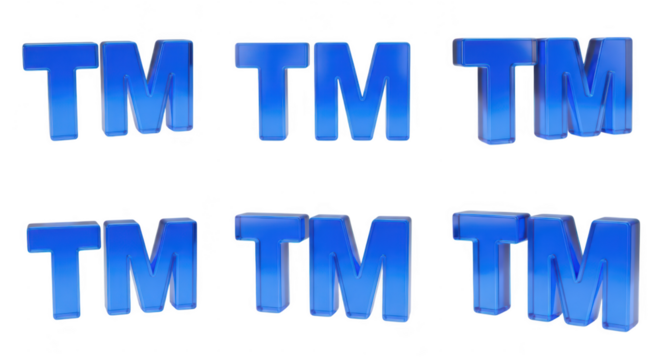 Multiple blue Trade Mark symbols in various positions against a white background illustrating intellectual property and business branding concepts