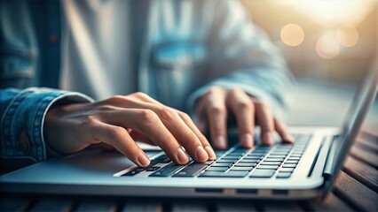 Person typing on laptop keyboard with shallow depth of field
