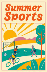 Fototapeta premium Summer sports illustration, featuring diverse outdoor activities, engaging scene with dynamic composition and vibrant colors