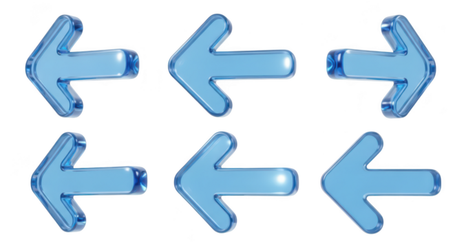Six translucent blue arrows pointing left and right on a white background depicting choices and decisions