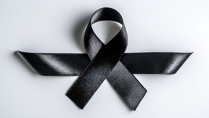 Close-up of a black mourning ribbon on a white background. This high-quality image showcases a black mourning ribbon, meticulously arranged on a plain white backdrop.