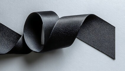 Close-up of a black mourning ribbon on a white background. This high-quality image showcases a black mourning ribbon, meticulously arranged on a plain white backdrop.