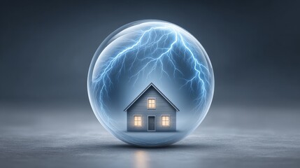 Home protection loan and insurance a happy life inside a glowing orb in a stormy environment