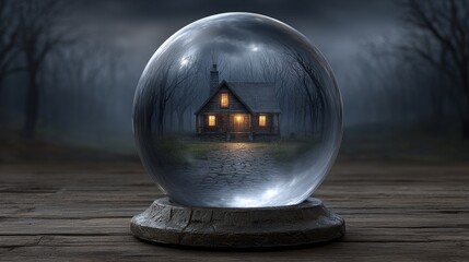 Happy home protection exploring life insurance loans for your house floating crystal ball in a mystical environment