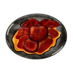 Rendang Indonesian Traditional Food Watercolor