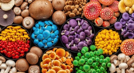 A Vibrant Assortment of Exotic and Colorful Mushrooms