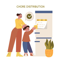 Parent and Child Assigning Chores Vector Illustration