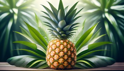 Fototapeta premium celebrate national pineapple day with vibrant art featuring a tropical pineapple and lush green leaves