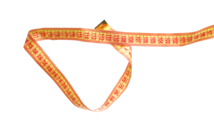 Metric measuring tape flying isolated on white background, clipping path