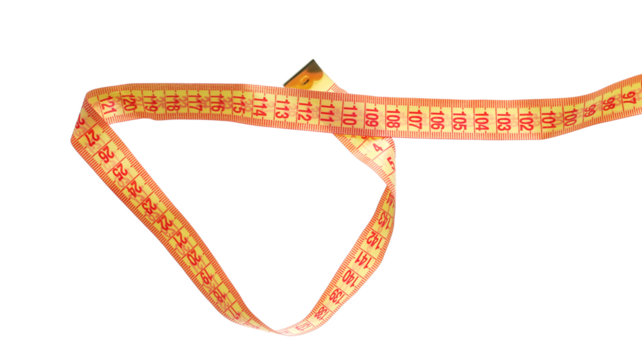 Metric measuring tape flying isolated on white background, clipping path