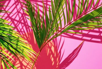 Vibrant green palm leaves arranged on a bright, colorful background, bathed in sunlight,  pattern,  leaves