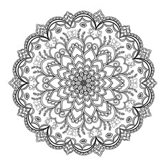 Floral Harmony Mandala Line Art – Intricate Petal Design with Thai Pattern Border 