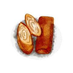 Lumpia Indonesian Traditional Food Watercolor
