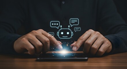 AI Chatbot Concept: Hands Interacting with a Smartphone, Technology and Communication