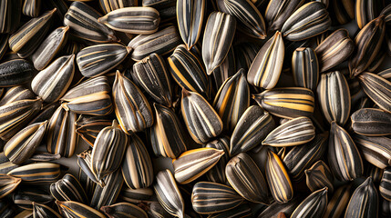 Sunflower seeds as background, top view. Closeup of sunflower seeds