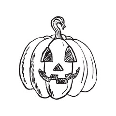 Scary Jack o'lantern Halloween design in black brush stroke texture isolated on white. Hand drawn vector sketch illustration in vintage charcoal ink. Halloween greeting card, invitation, symbol