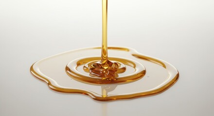 Golden cascade a liquid honey stream, a sweet and viscous flow on a bright surface