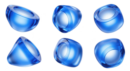 Blue glass abstract shapes rotating on a white background perfect for design elements and digital art