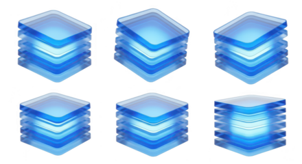 Isometric blue data server stacks isolated on white depicting digital storage & processing suitable for IT cloud computing technology concepts