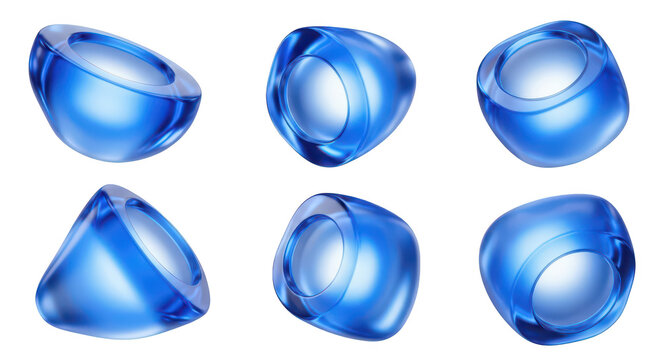 Blue glass abstract shapes rotating on a white background perfect for design elements and digital art
