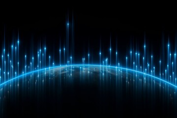 Abstract blue light streaks rising from a glowing curved line against a dark background